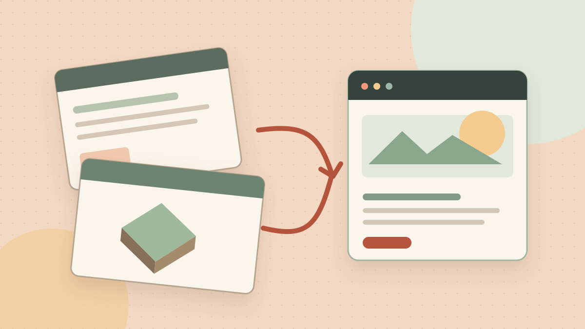 Illustrated old blog and portfolio windows joining into one new site